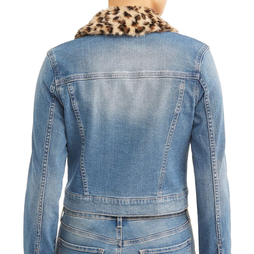 New Detachable Faux Fur Collar Denim Jacket - Picture 2 of 9